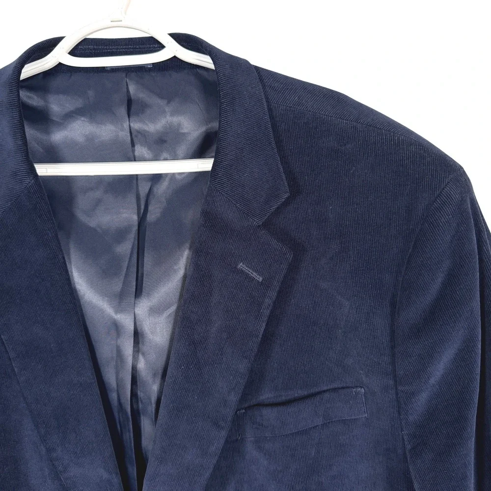 Stafford Corduroy Blazer Sport Coat Mens 54R Navy Blue Padded Elbows Classic Fit